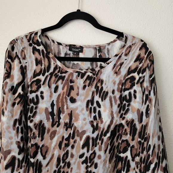 Tolani Silk Leopard Paisley Peasant Lightweight Blouse Womens Small - Picture 3 of 8